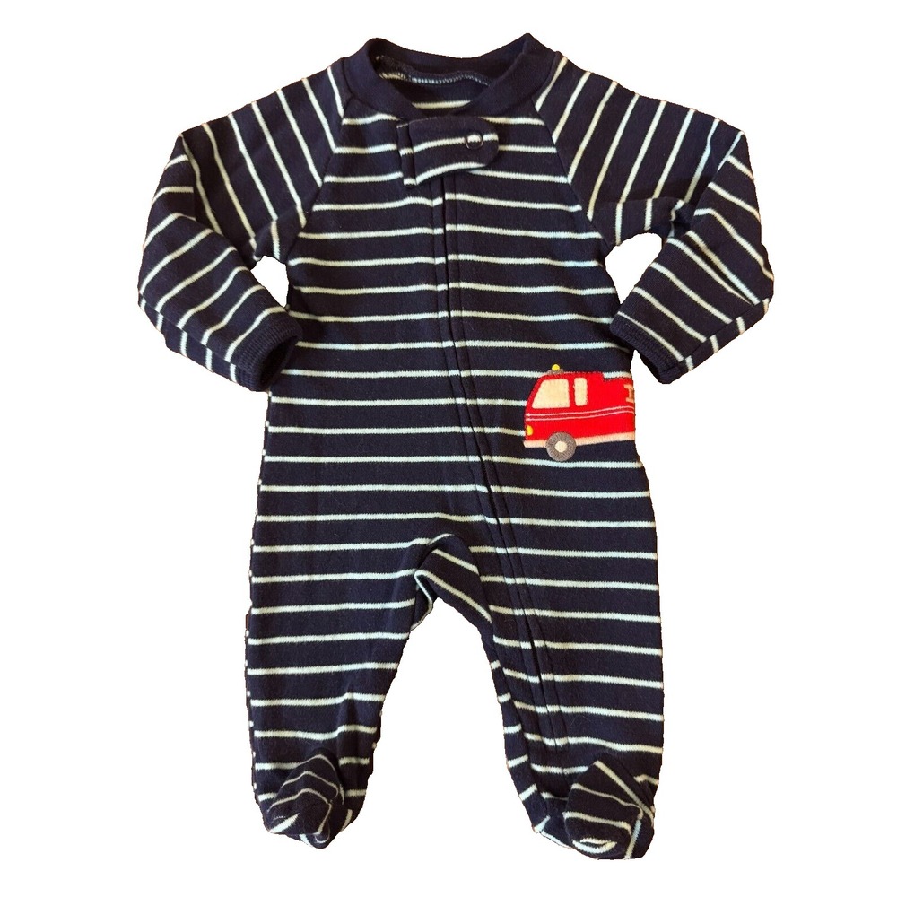 Carters Baby Sleeper Boy Preemie Striped Outfit Romper Blue Red Fire‎ Truck Zips